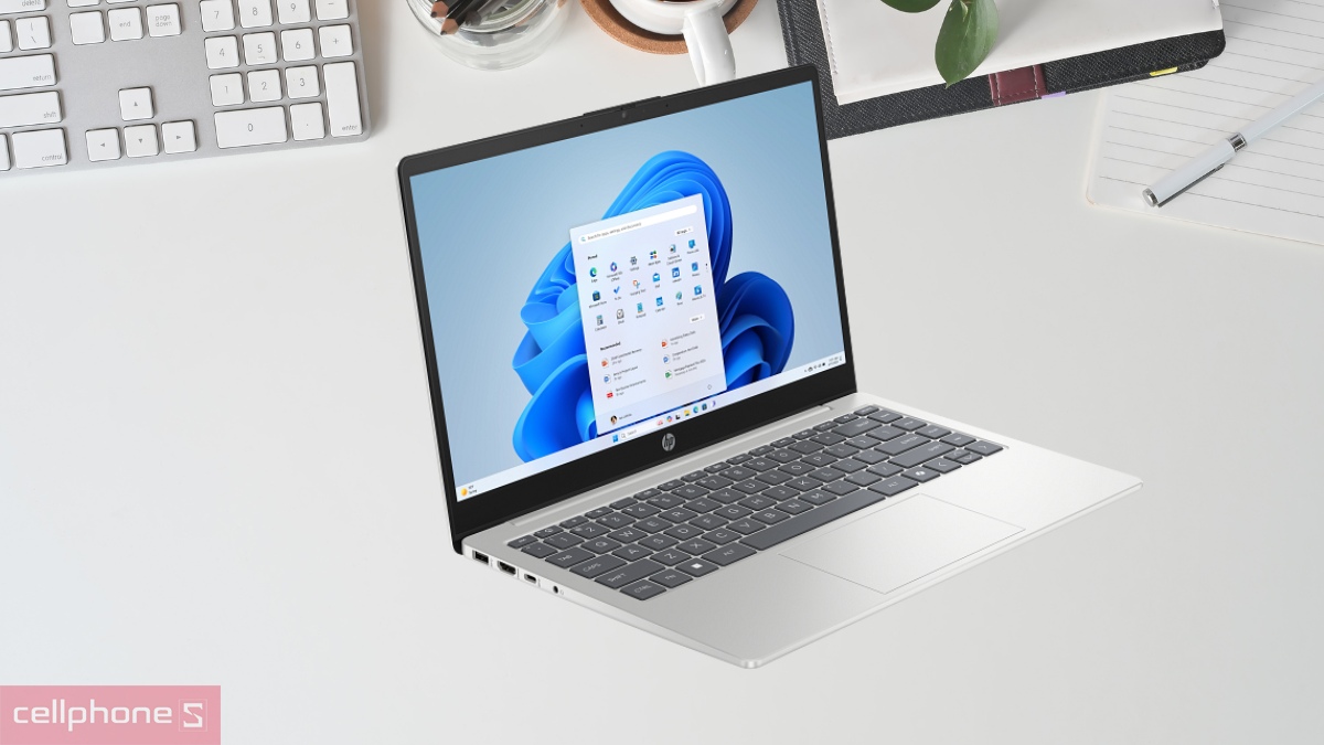 Trọng lượng nhẹ, màu Silver của Laptop HP AI 14-HC0028TU D72BJPA