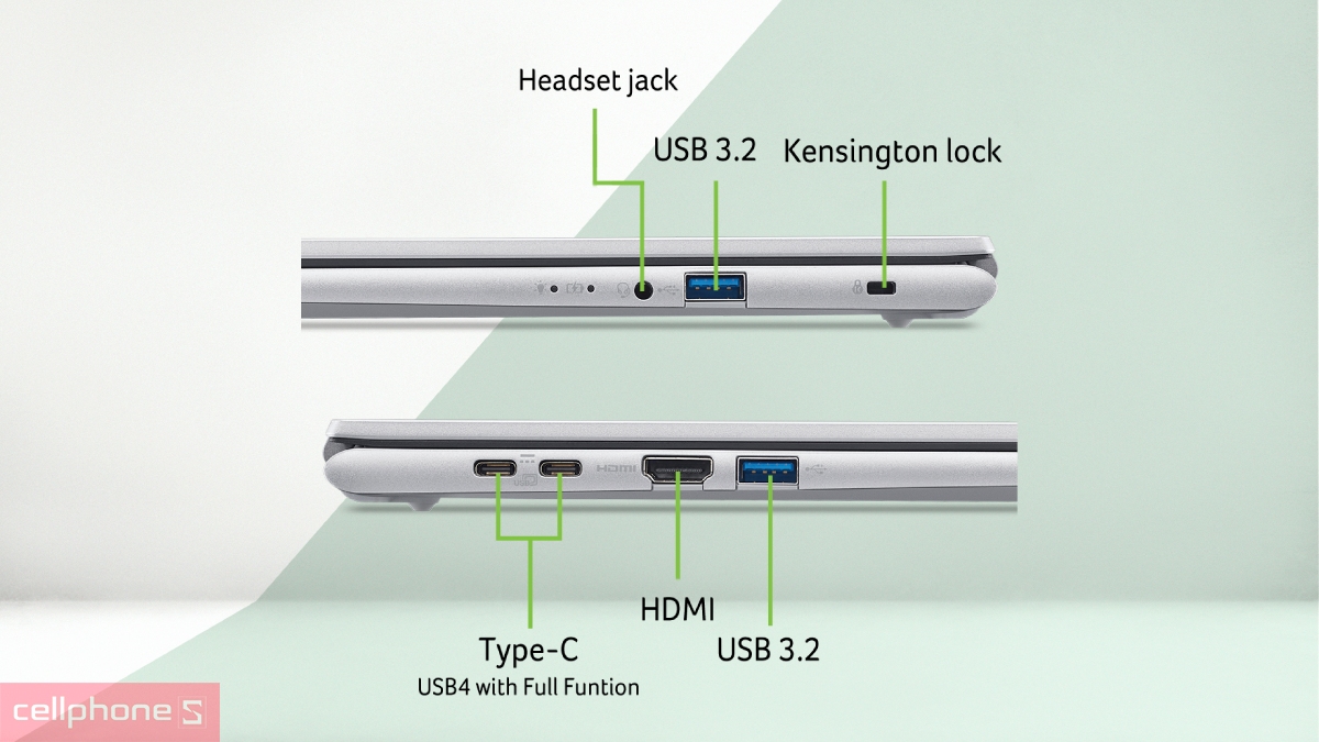 Pin, cổng kết nối của laptop Acer Aspire Go 15 AG15-72P-54GY