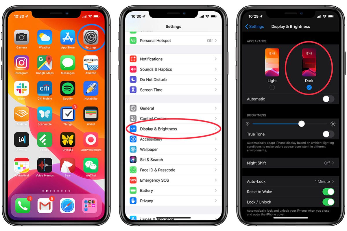 cach bat che do dark mode cho iphone voi he dieu hanh ios 13