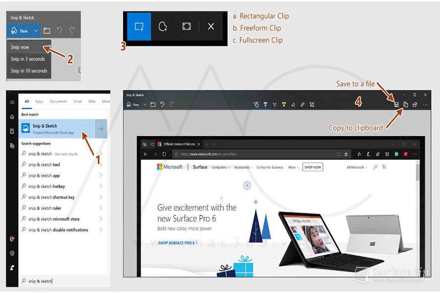 Công cụ Snip & Sketch cũng được sử dụng nhiều để chụp ảnh màn hình trên Microsoft Surface Pro