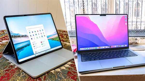 Màn hình hiển thị của cả laptop Surface và Macbook đều vô cùng sống động, chân thực