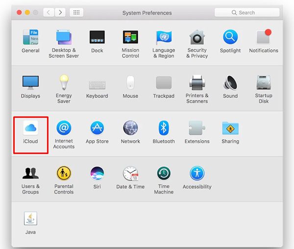 Nhấn chọn biểu tượng iCloud