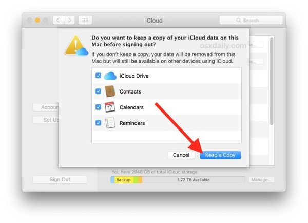 Sao lưu lại một số dữ liệu sau khi thoát iCloud Macbook
