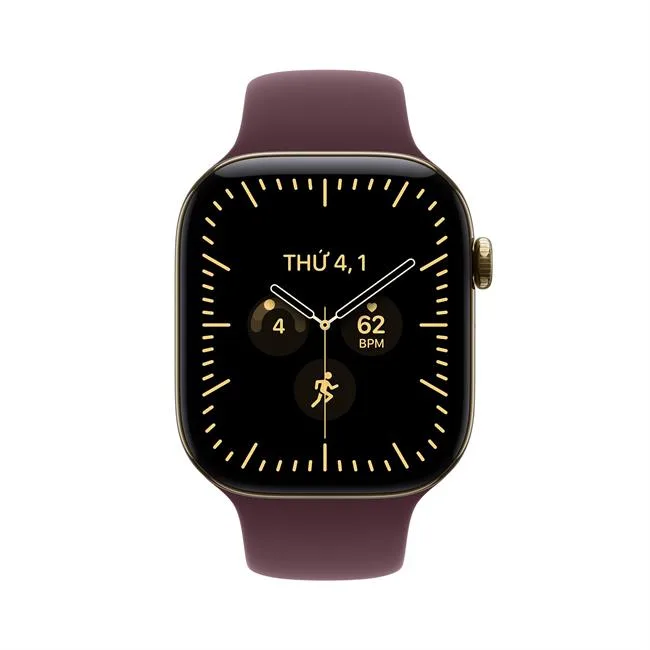 Apple Watch Series 12 GPS + Cellular 46mm viền Titanium dây silicone màu Vàng – ảnh 2