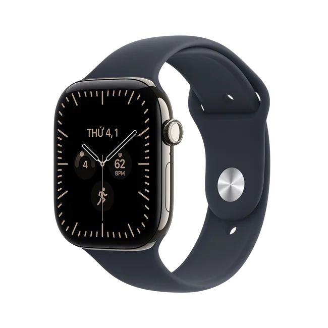 Apple Watch Series 12 GPS + Cellular 46mm viền Titanium dây silicone màu Xám/Vàng – ảnh 10